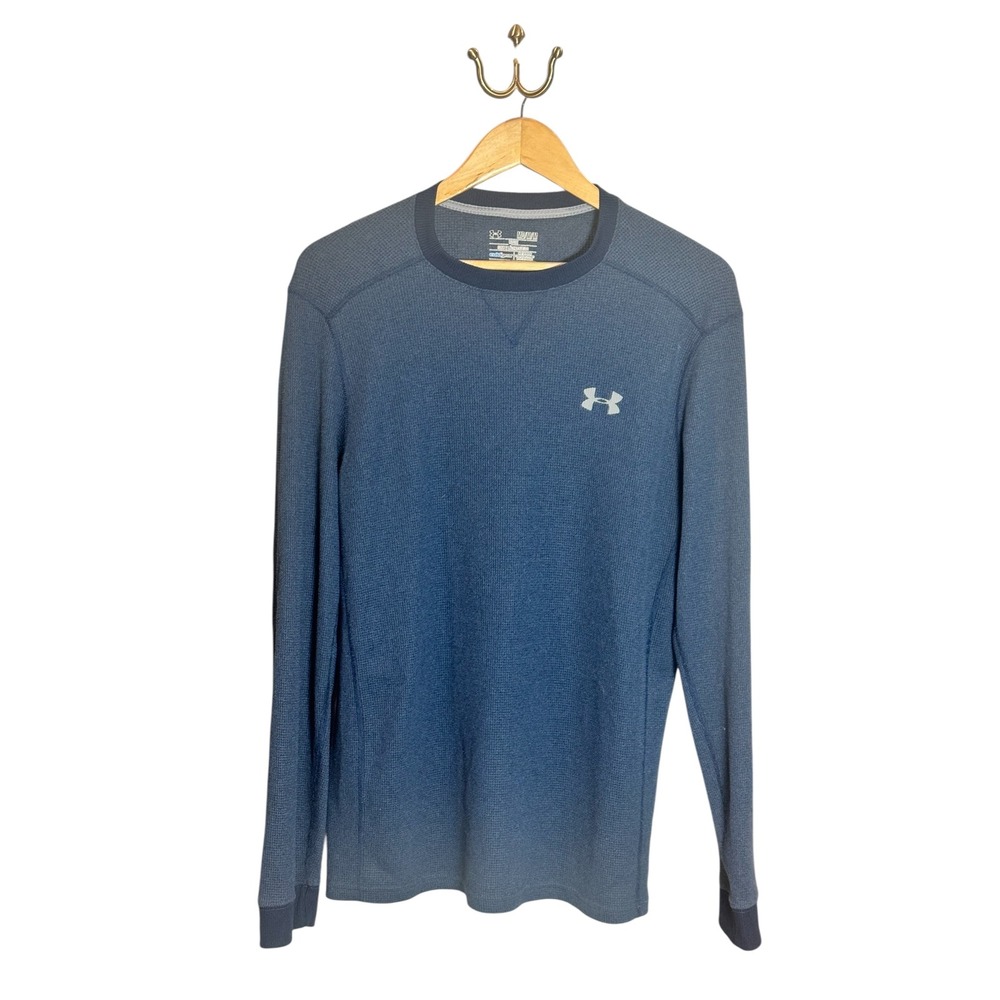 Under Armour Mens ColdGear Waffle Knit Thermal Shirt Blue  Long Sleeve MD